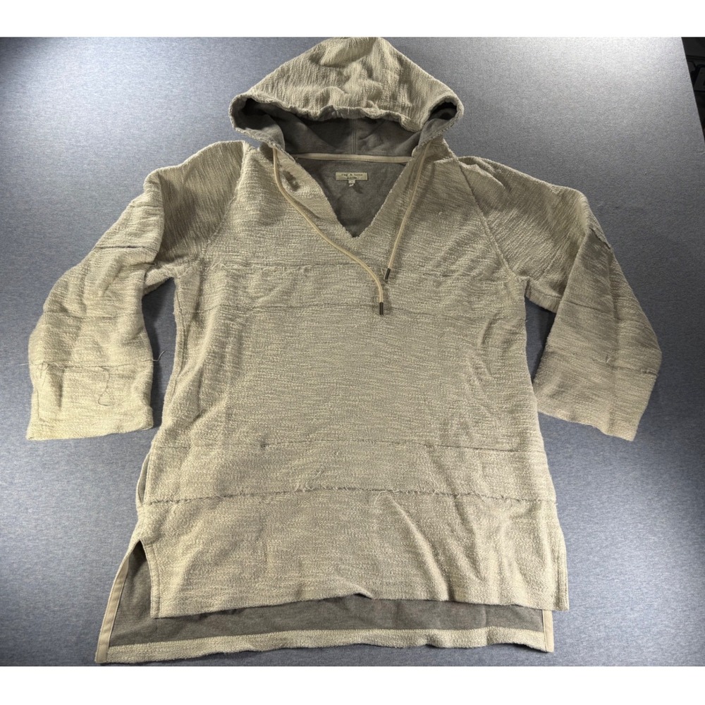 Rag & Bone New York Women Small Oatmeal Grey Raw Edge Slub Knit Hoodie Pullover